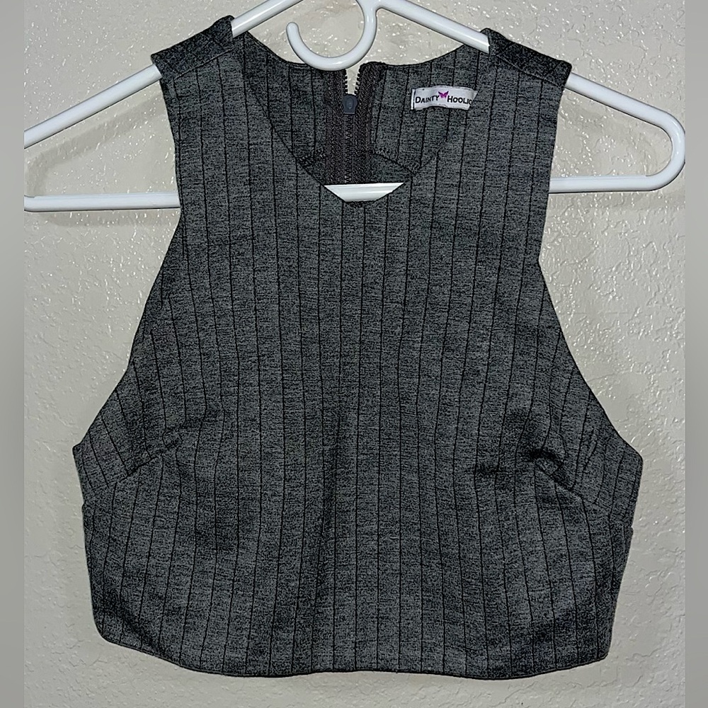 Dainty Hooligan Gray High Neck Zip Up Back Tank-Blouse